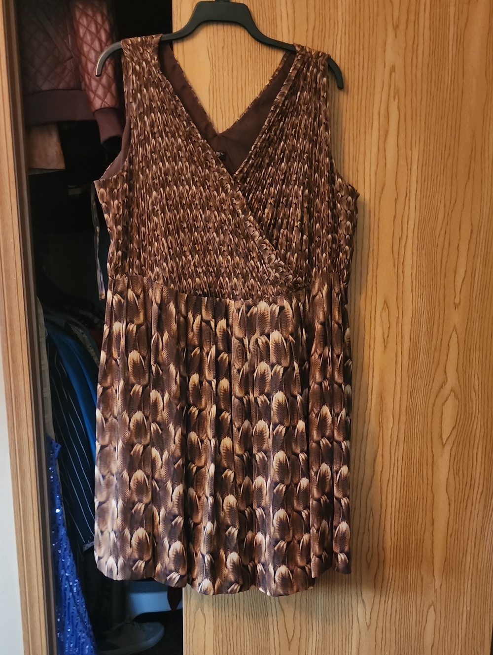 Talbots Brown Printed Faux-Wrap Sleeveless Dress
